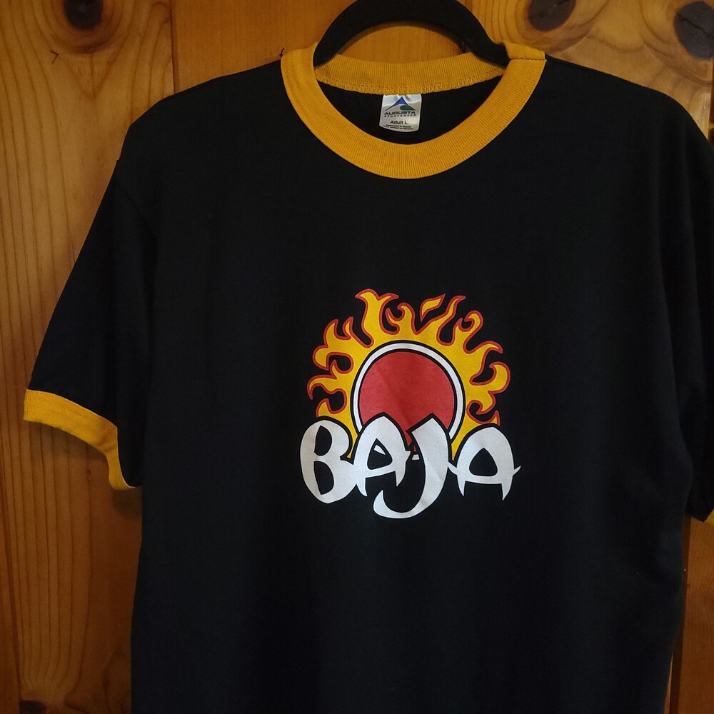 Y2k ringer sun vintage Adult L Black Yellow Short Sleeve Sweatshirt Baja Graphic